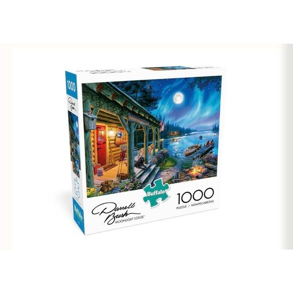 Buffalo Games Darrell Bush Moonlight Lodge 1000 pc Jigsaw Puzzle USED - Picture 1 of 11